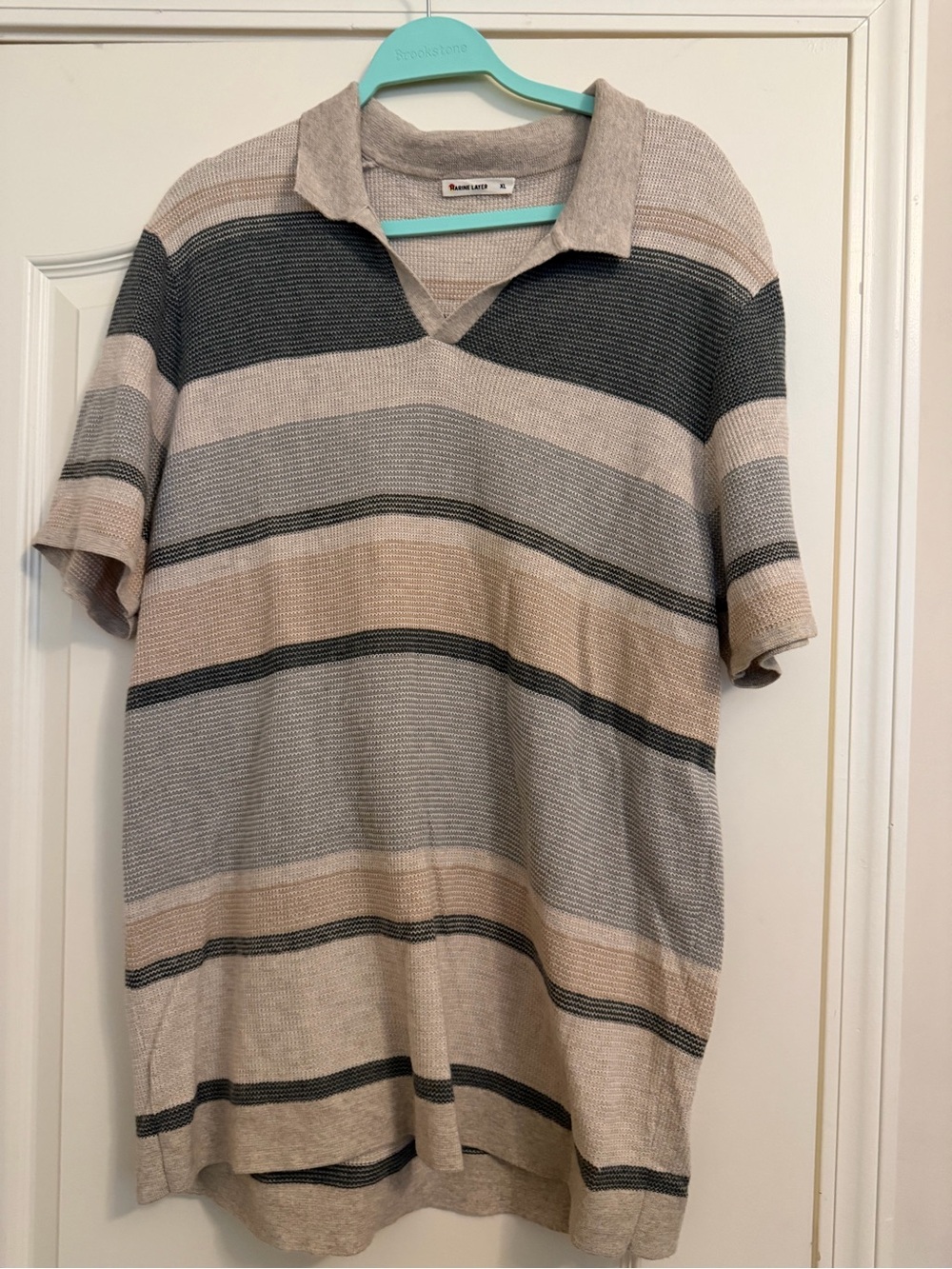 Striped Knit Polo in Beige, Gray & Black